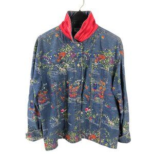 Chico's Asian Inspired Embroidered Denim Jacket Size 3 (XL)